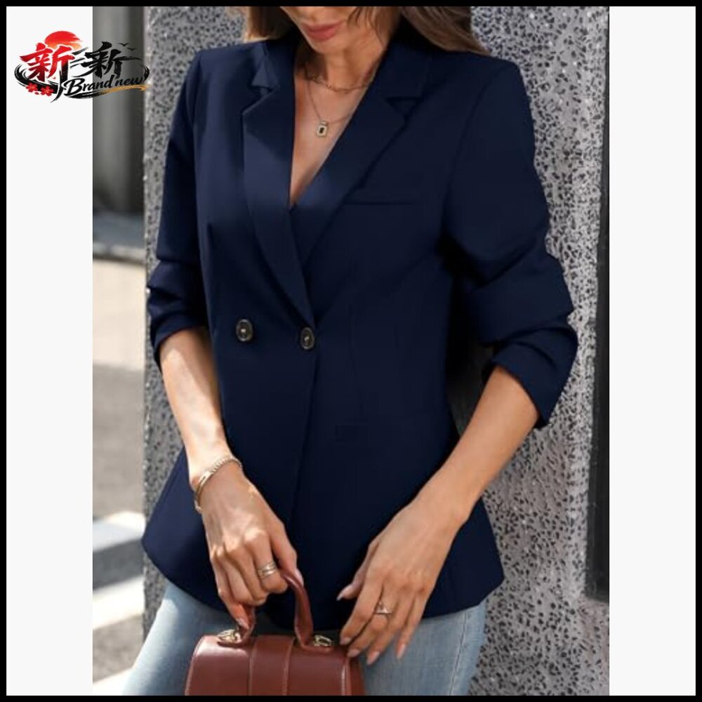 Polyester Blazer With Pockets, Double-Breasted Sl… - image 2